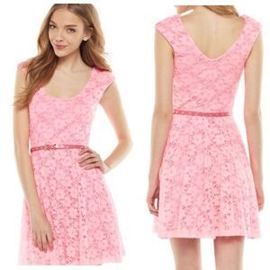 Candie's Pink Lace Skater Dress in Cotton Candy Pink | SZ S
